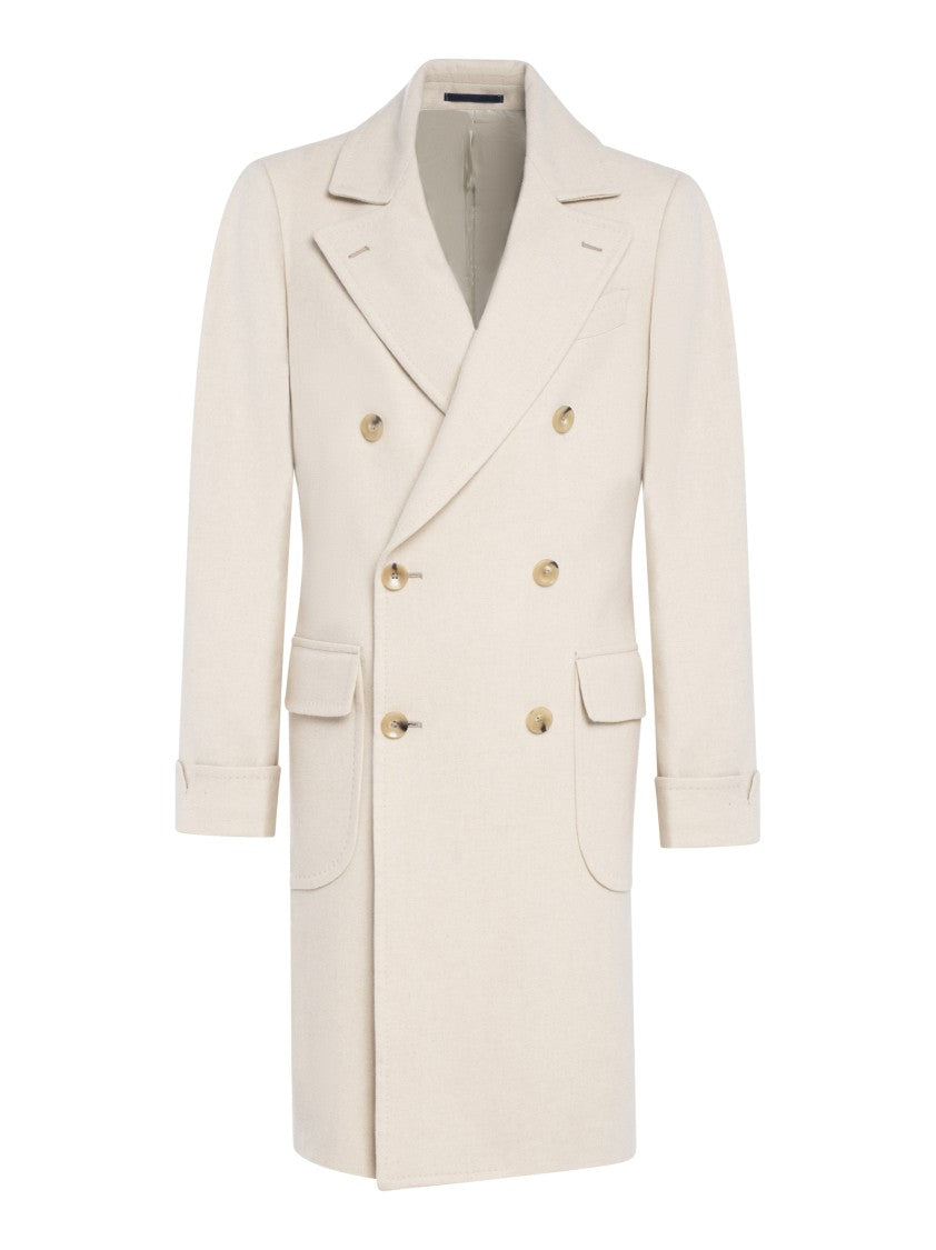 Franzese Collection Double-Breasted Ivory Loden Coat With Back Martingale