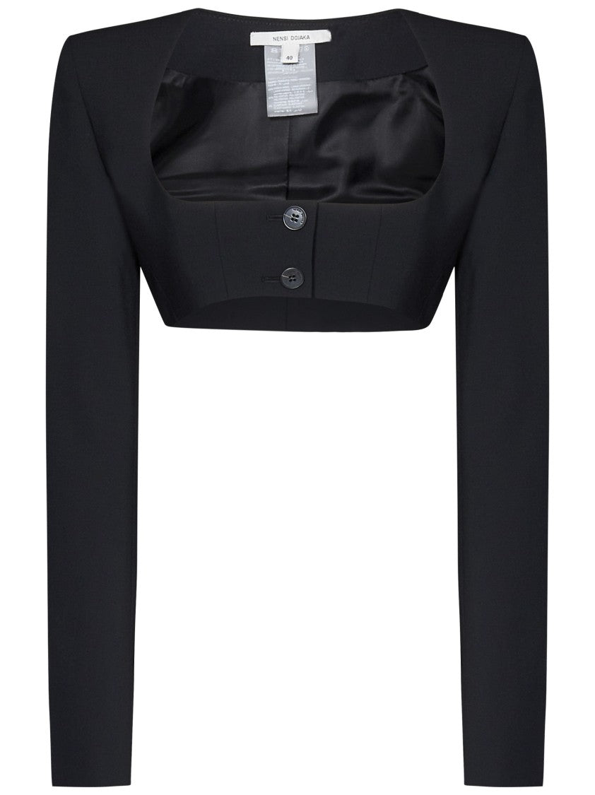 Nensi Dojaka Cropped Blazer With Deep Square Neckline