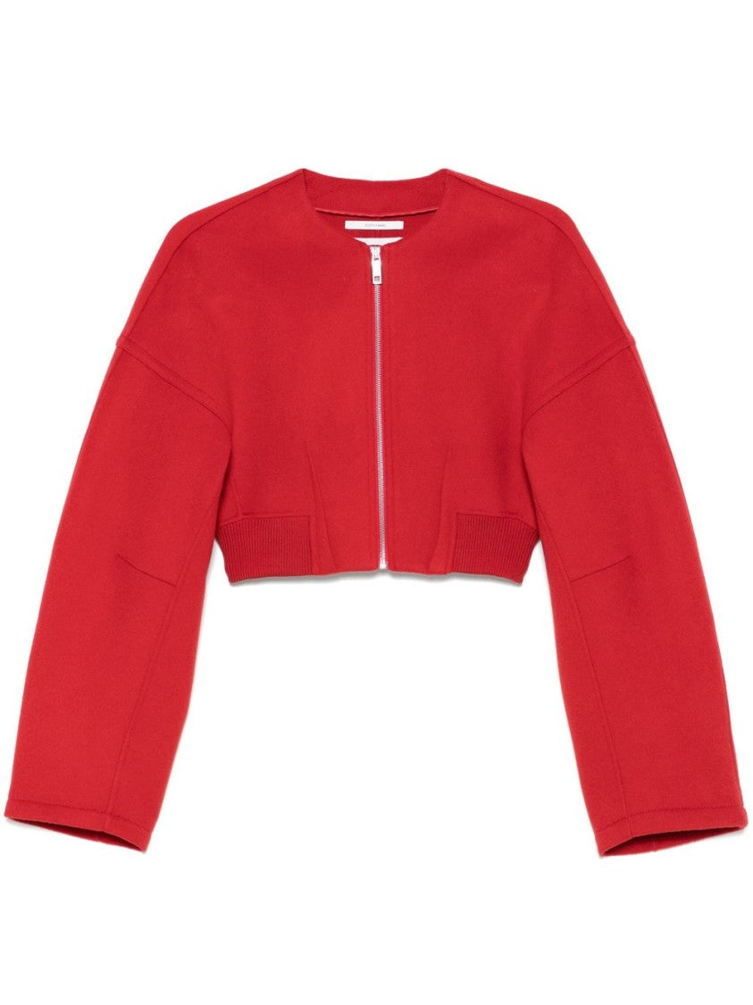 Sportmax Cropped Red Jacket With Ribbed Hem And Structured Sleeves