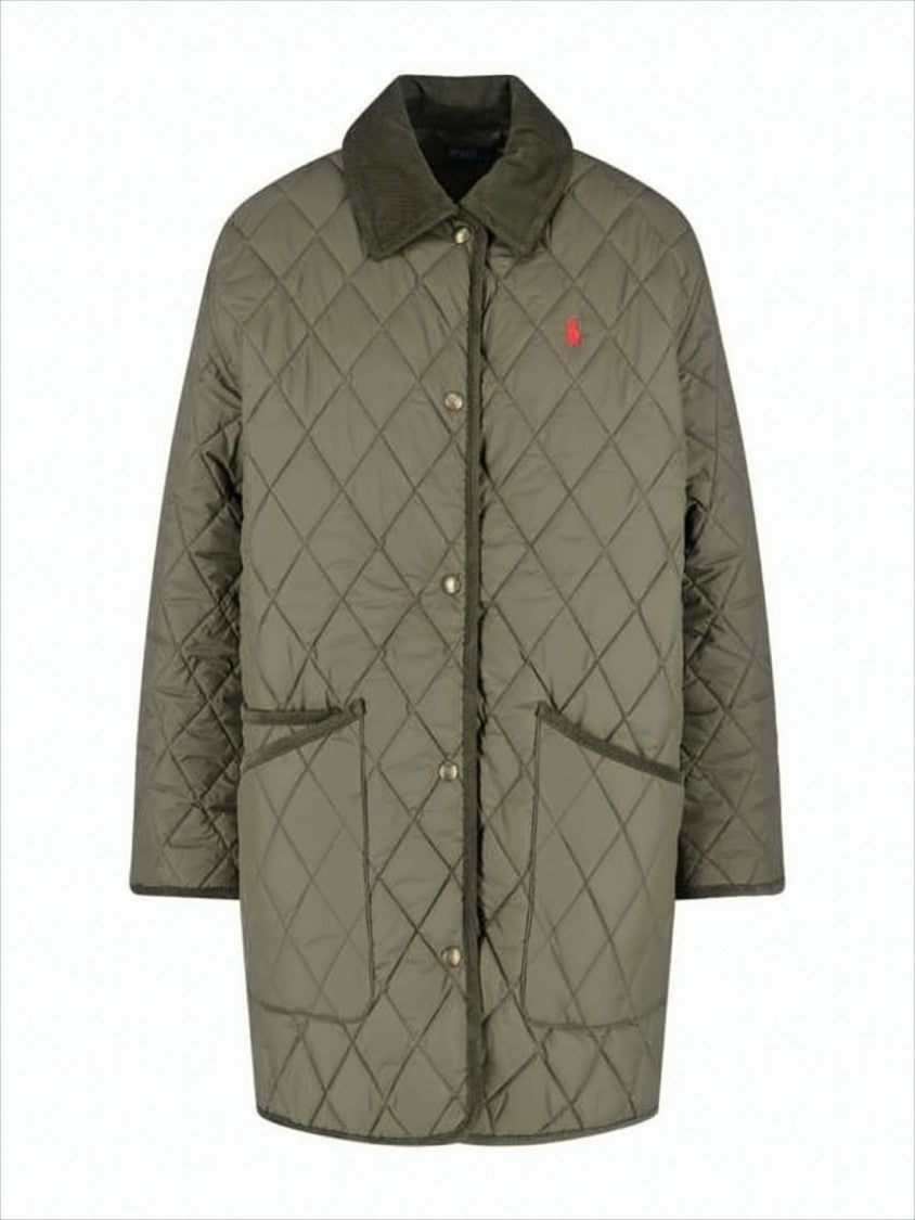 Polo Ralph Lauren Quilted Coat With Corduroy Collar And Relaxed Fit