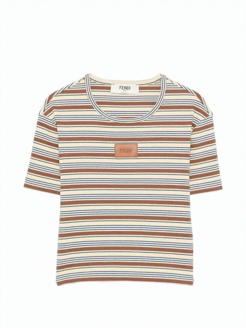 Fendi Cropped Short-Sleeve Top With Horizontal Stripes