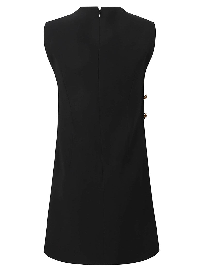 Versace Sleeveless Black Mini Dress With Decorative Gold Buttons