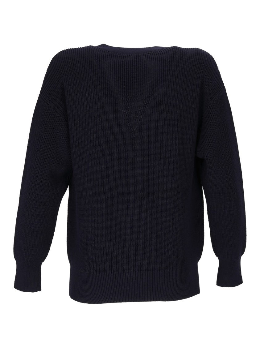 Elisabetta Franchi Ribbed Knit Cardigan With Deep V-Neckline