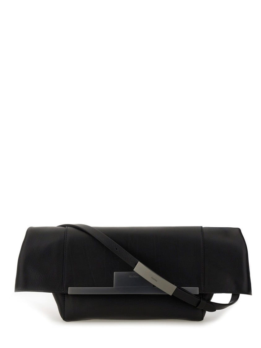 Max Mara Medium Brown Calf Leather Clutch With Flap Closure