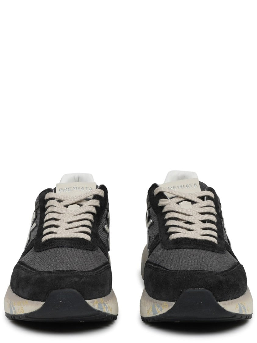 Premiata Black Mick Mixed Texture Printed Sole Sneakers