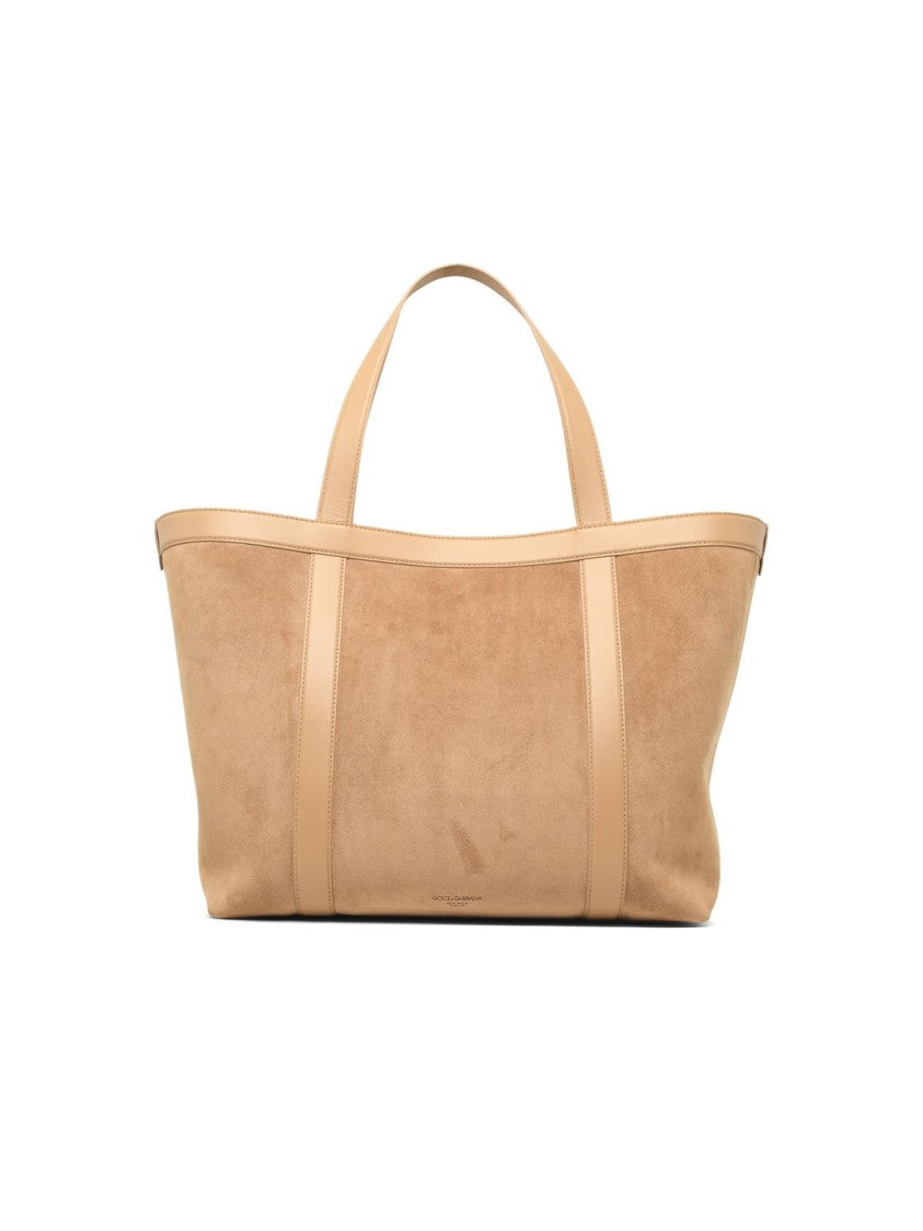 Dolce & Gabbana Beige Shopping Dg Belt Suede Tote Bag