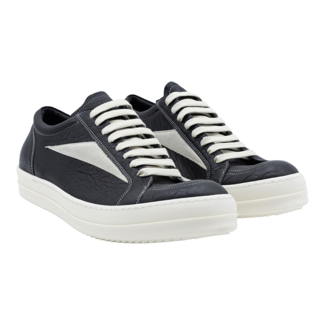 Rick Owens Low-Top Black Leather Sneakers With Angular Side Stripe
