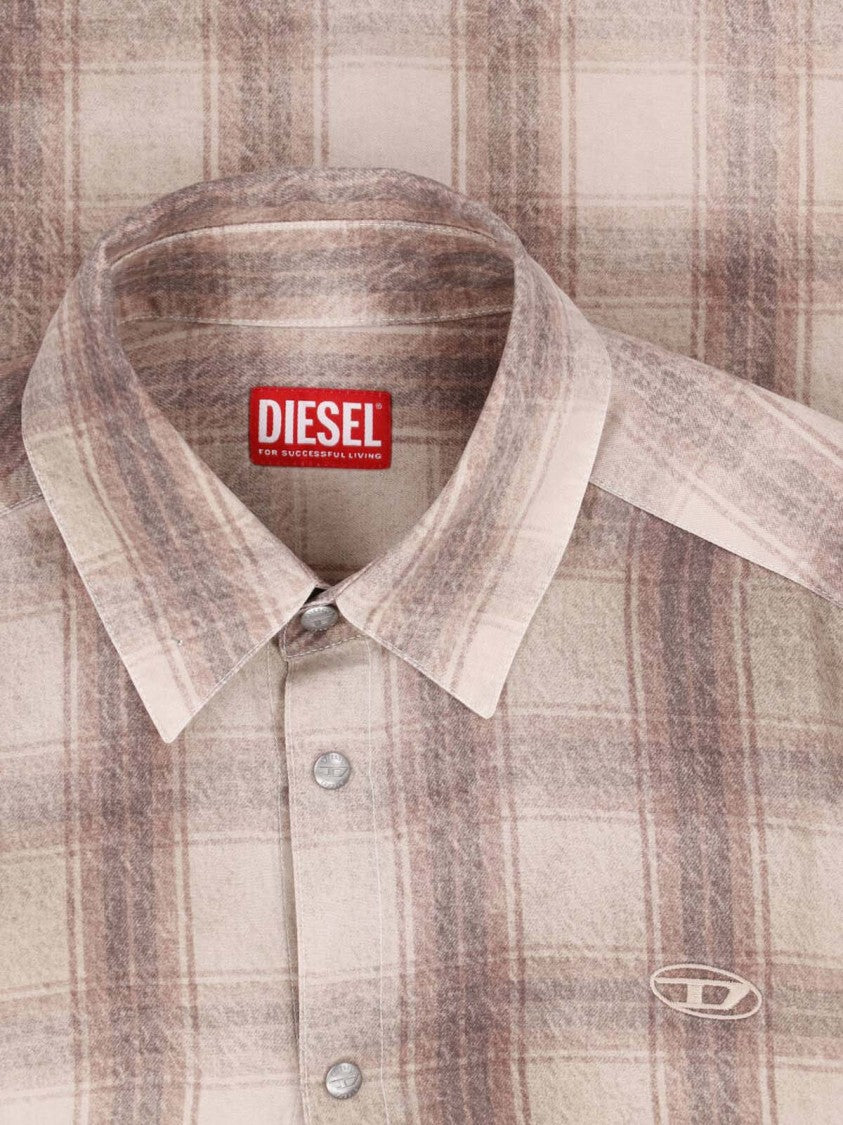 Diesel Muted Plaid Classic Collar Buttoned Cuffs Casual Shirt