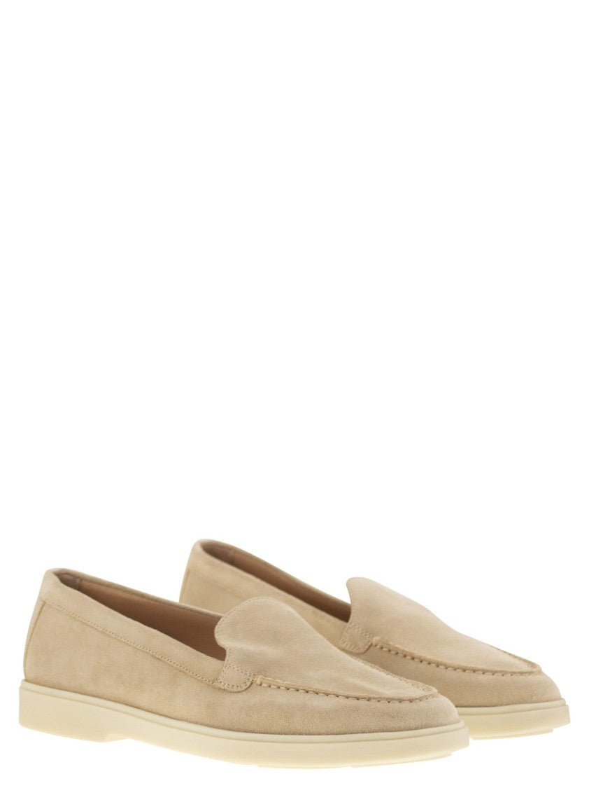 Santoni Nubuck Moccasin With Embossed Logo