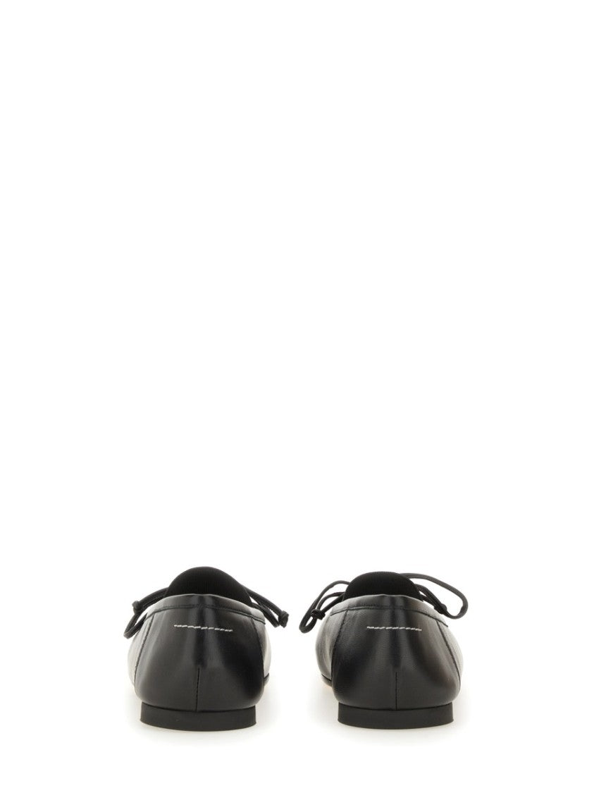 Mm6 By Maison Margiela Leather Ballerina Flats With Square Toe And Bow Detail