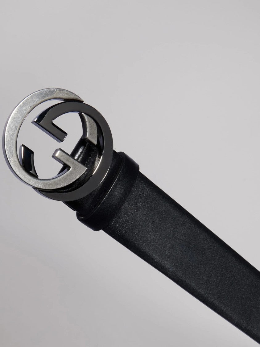 Gucci Black Leather Interlocking Double-G Belt