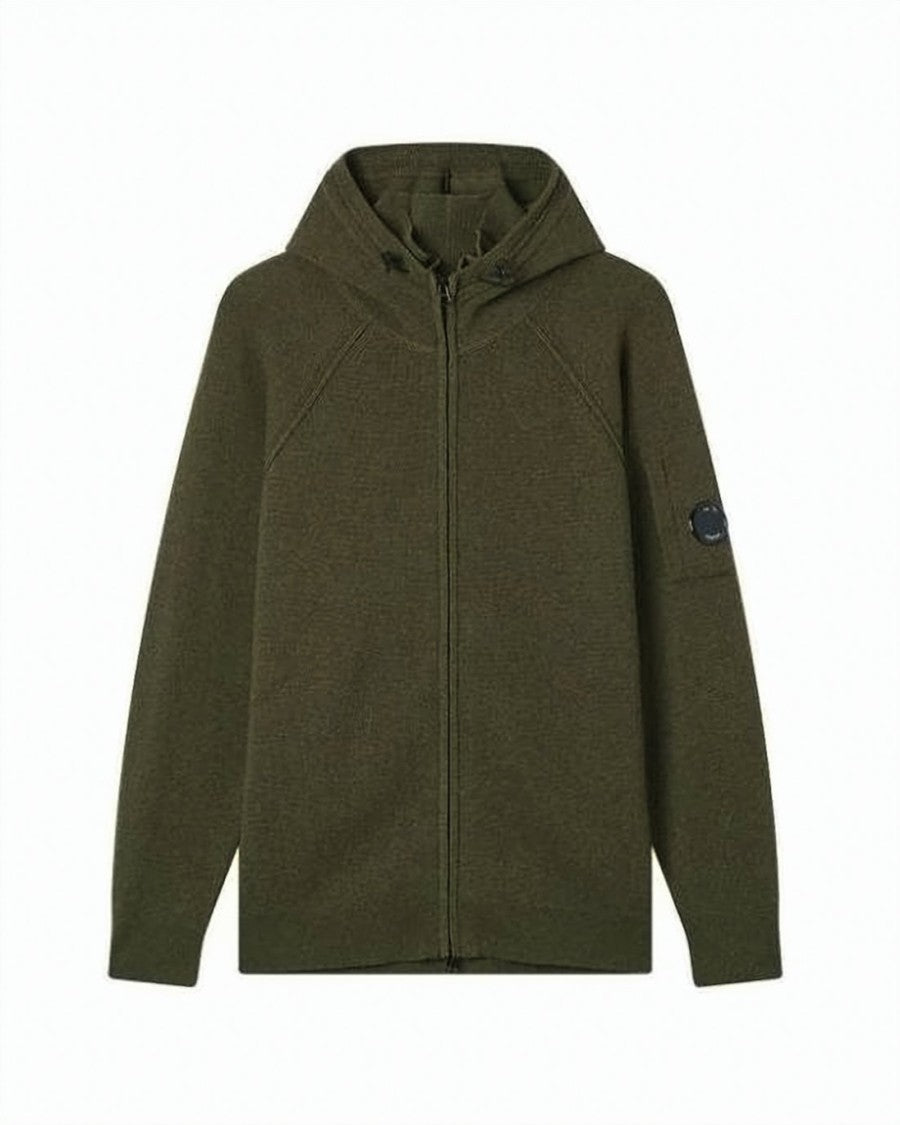 C.P. Company Raglan Sleeve Hooded Full-Zip Sweater In Wool-Polyamide Blend