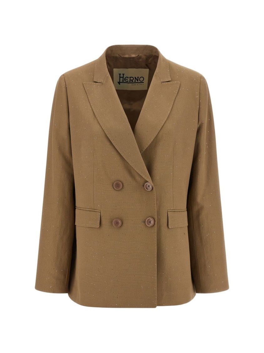 Herno Beige Double-Breasted Jacket With Peak Lapel