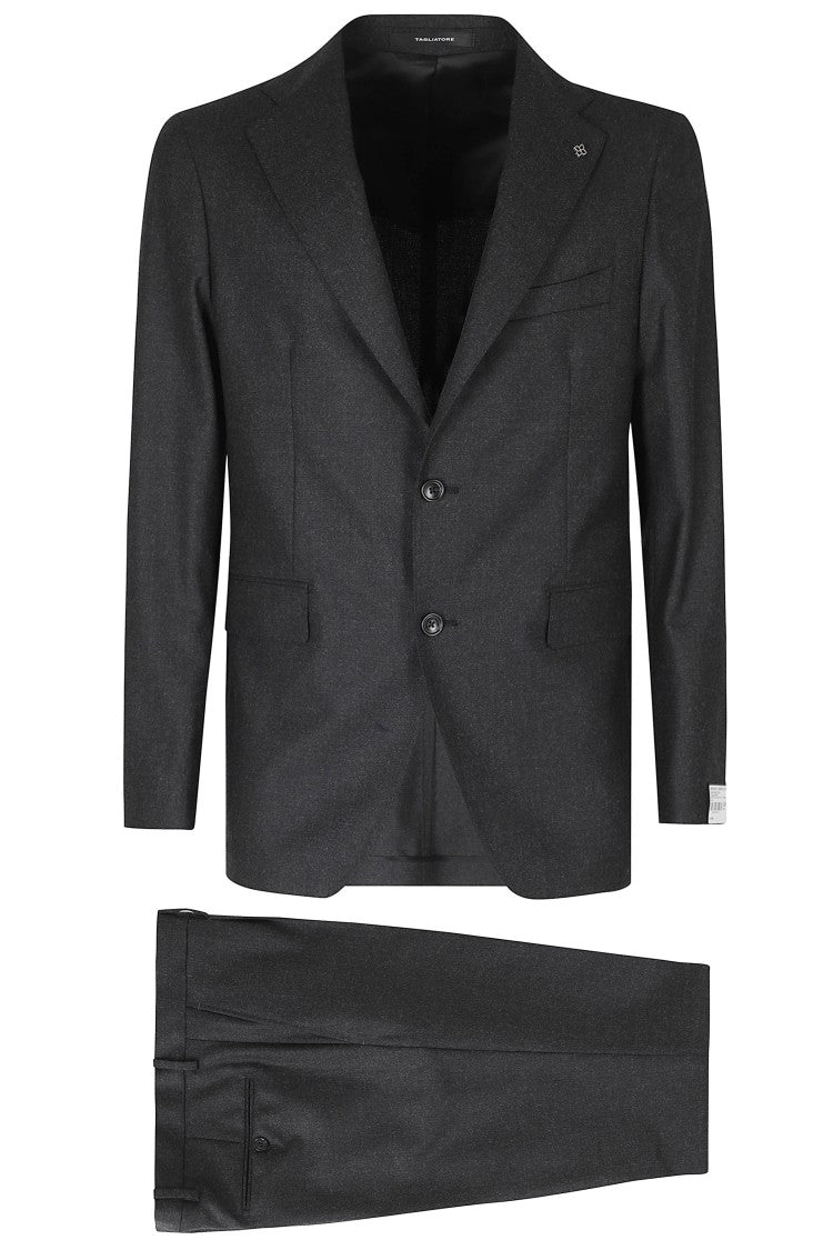Tagliatore Gray Single-Breasted One-Pleat Flannel Wool-Blend Suit