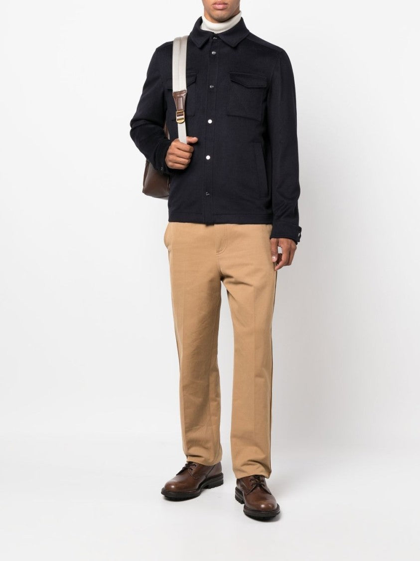 Herno Navy Brushed Wool And Cashmere Shirt Jacket