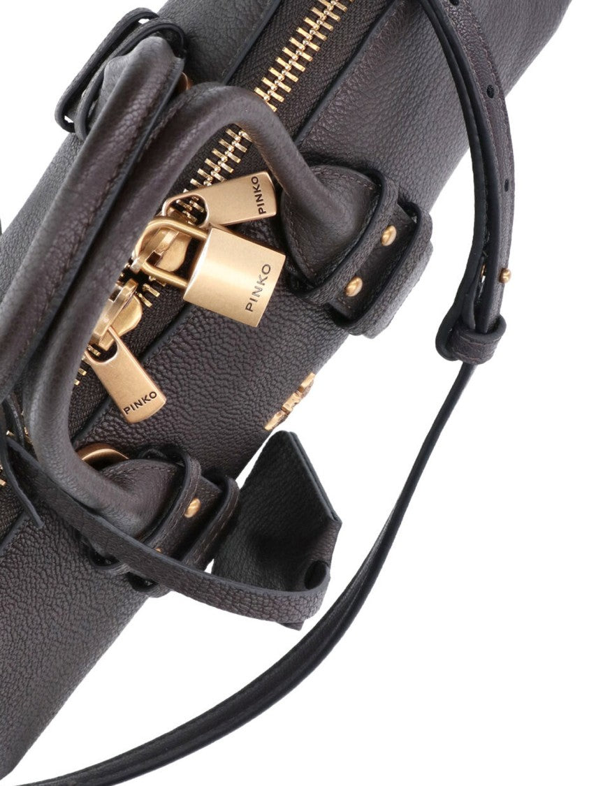 Pinko Brown Leather Horizontal Bowling Tote Bag