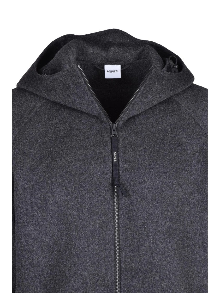Aspesi Grey Super Doppel Hooded Wool Coat