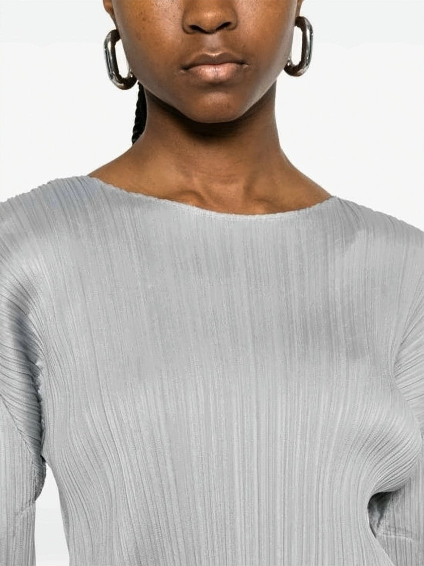 Pleats Please Pleated Texture Long-Sleeve Top With Cropped Hem