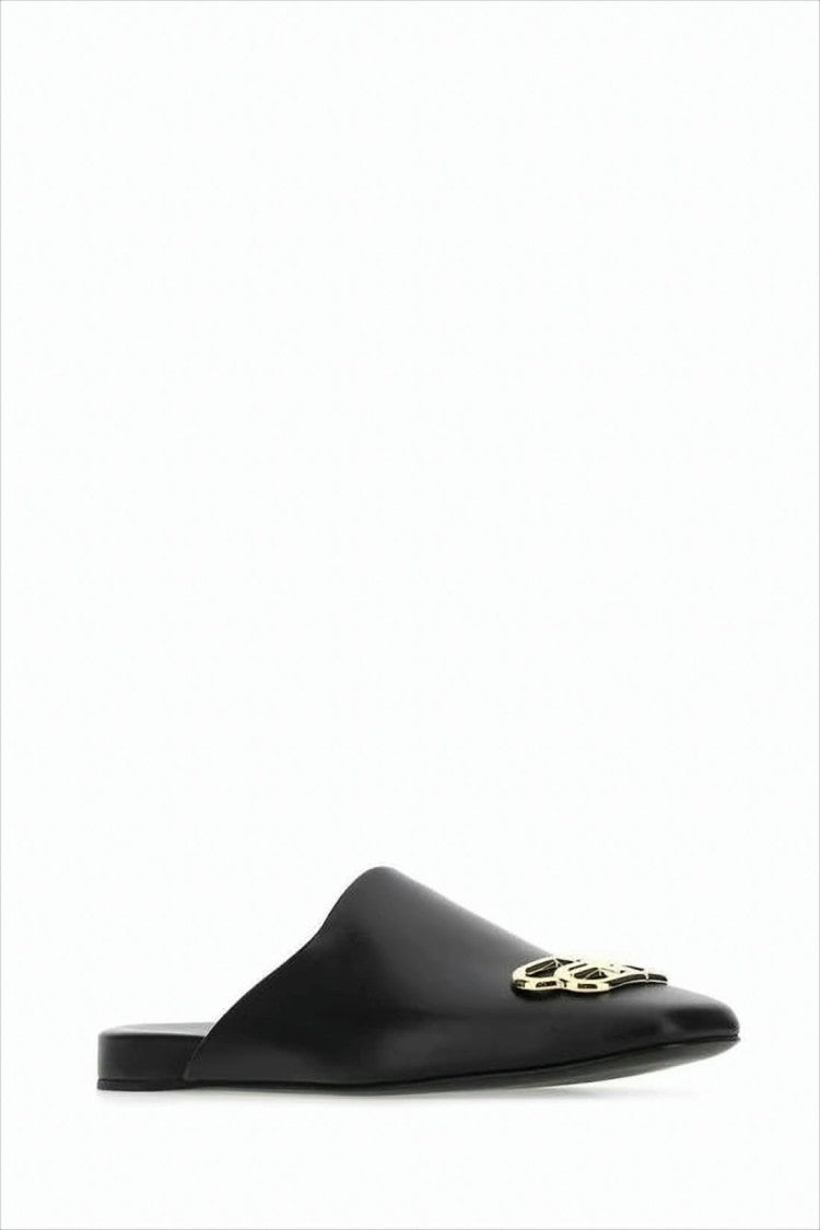 Balenciaga Pointed Toe Mule Flats With Subtle Gold Emblem