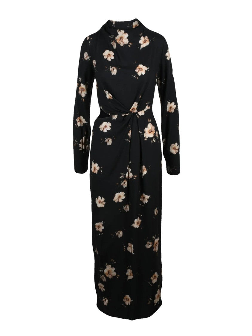 Mar De Margaritas Black Dual-Tone Floral Viscose Long Dress