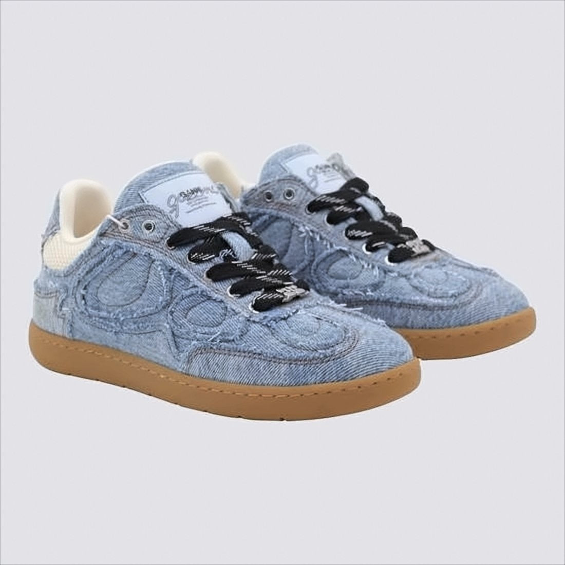 Ganni Textured Denim Sneakers With Gum Rubber Sole