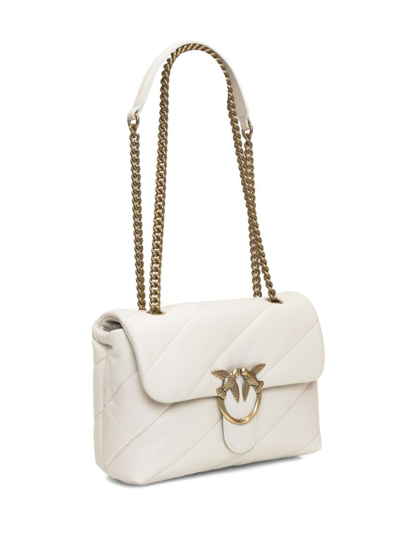 Pinko Beige Quilted Gold-Tone Shoulder Bag
