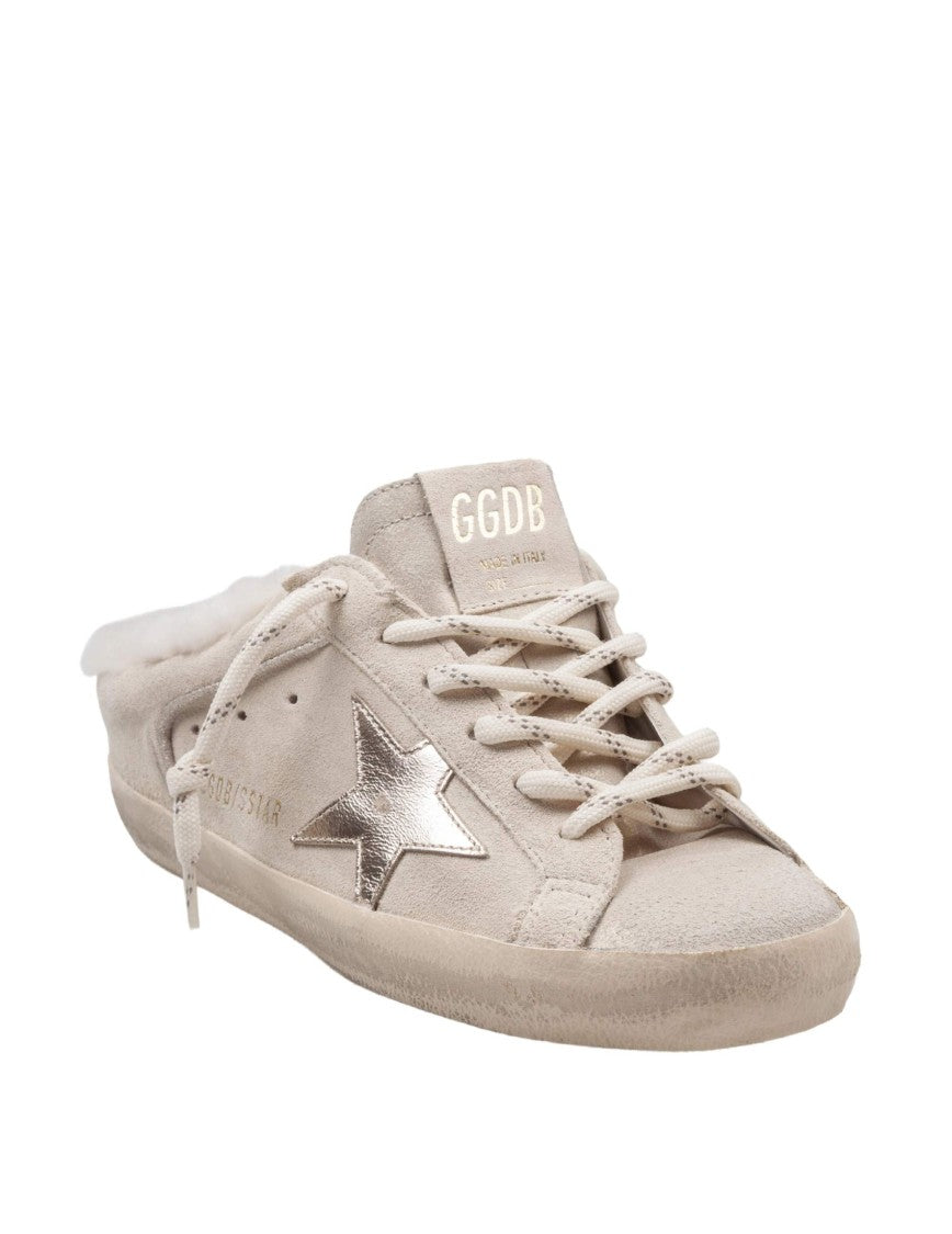 Golden Goose Super Star Double-Quarter Suede Mules In White And Platinum