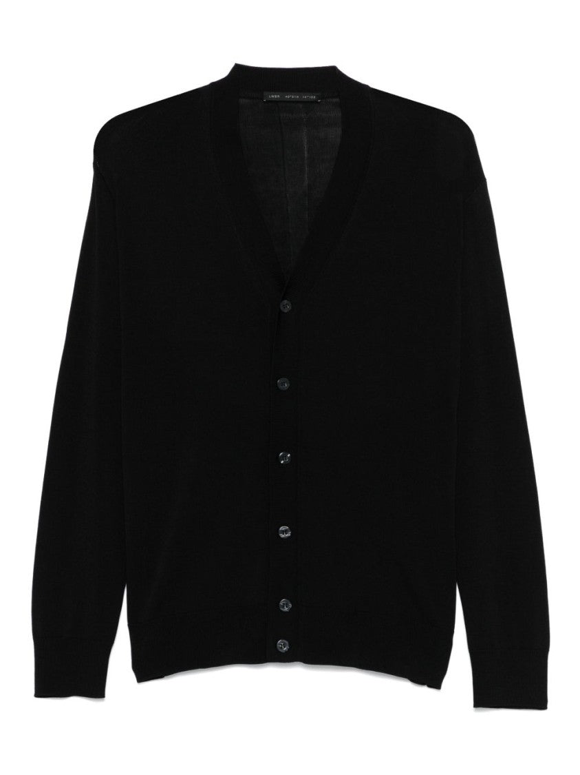 Low Brand V-Neck Black Knitted Cardigan With Ribbed Trims