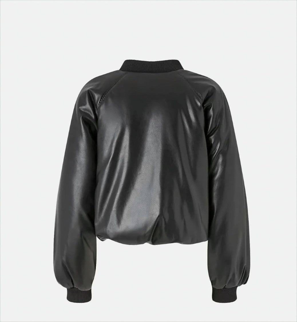 Pinko Cropped Black Bomber Jacket With Classic Collar
