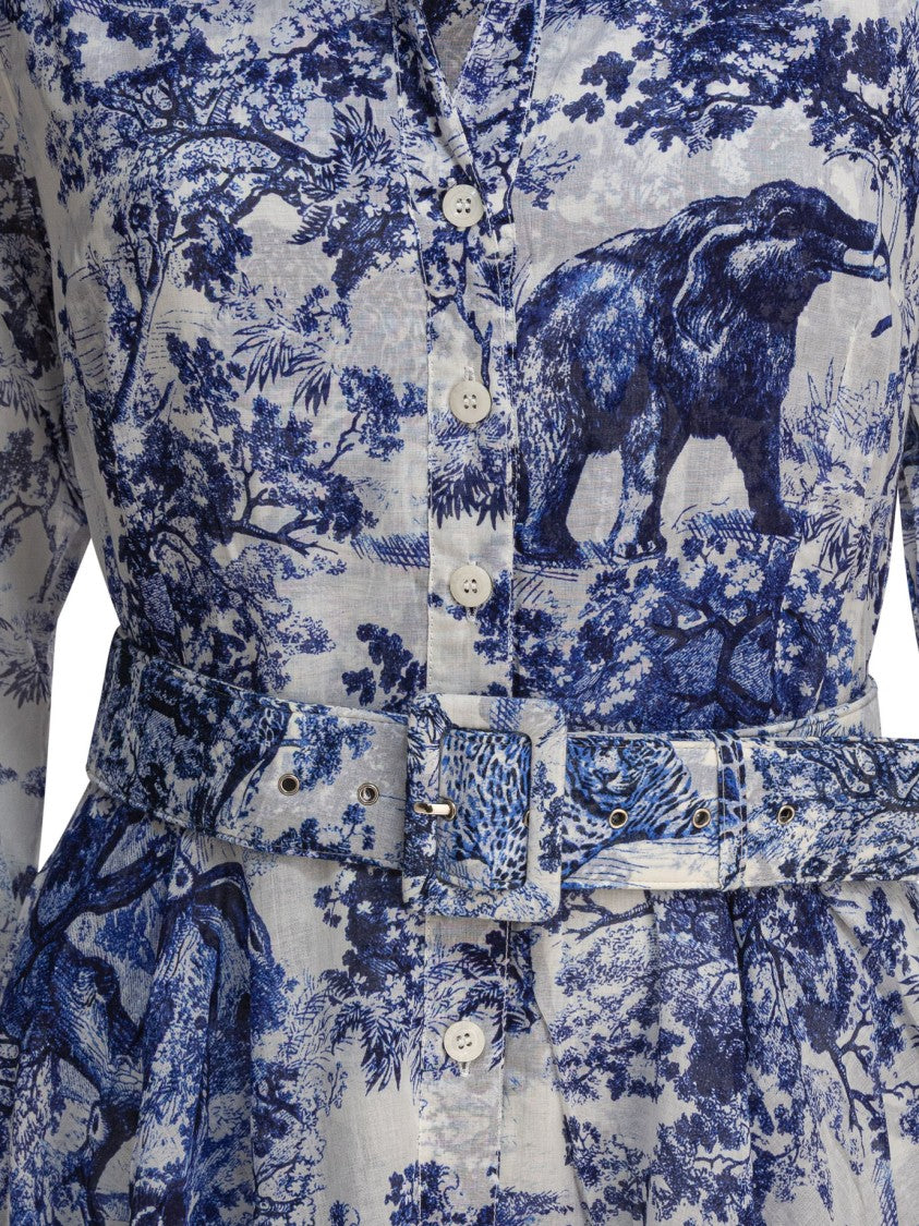 Samantha Sung Shirt Dress With Blue And White Toile Print