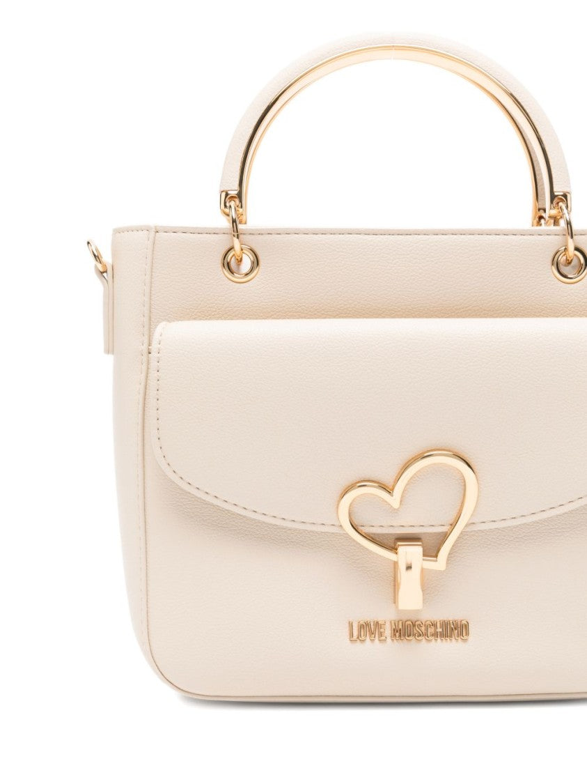 Love Moschino Structured Shoulder Bag In Smooth Faux Leather With Heart Clasp