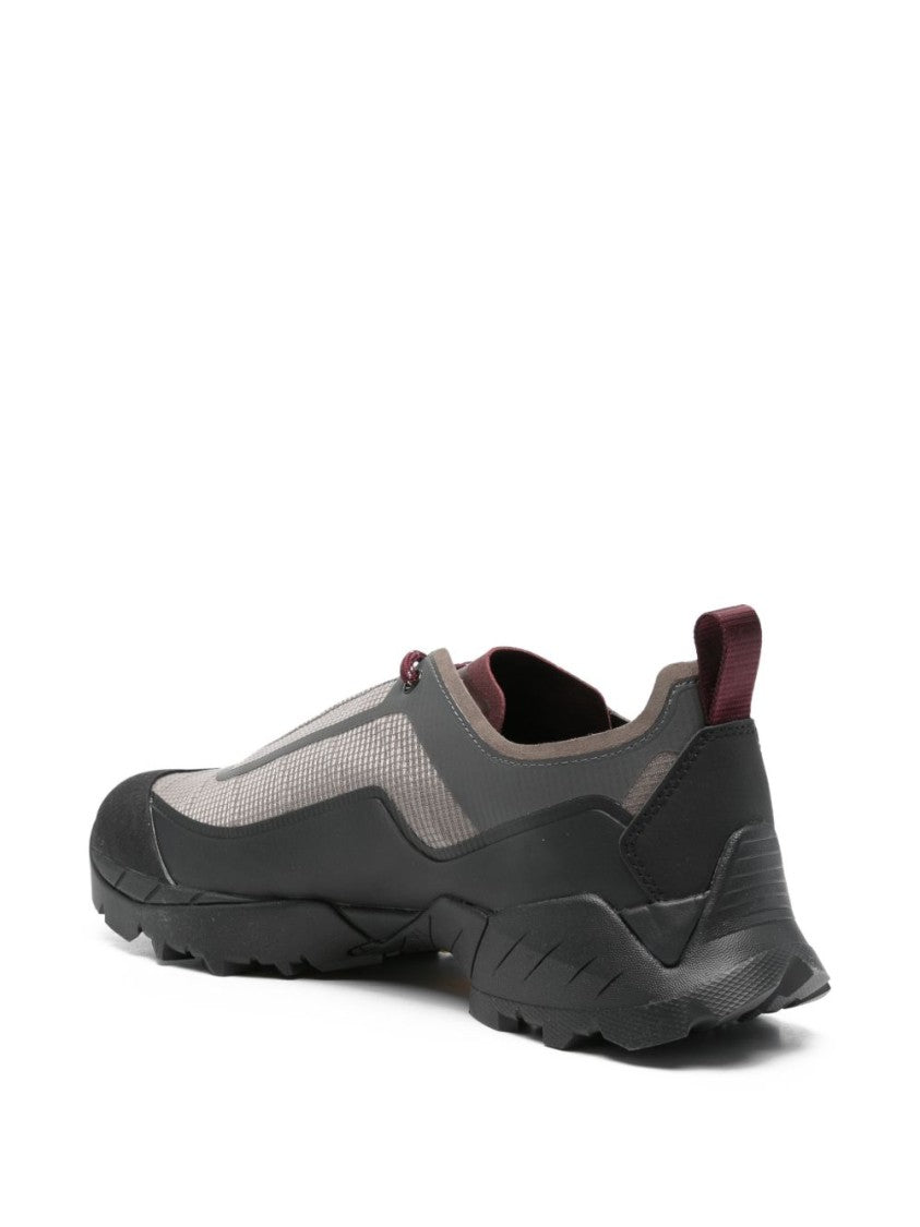 Roa Sporty Grey Mesh Flat Shoes With Burgundy Accents