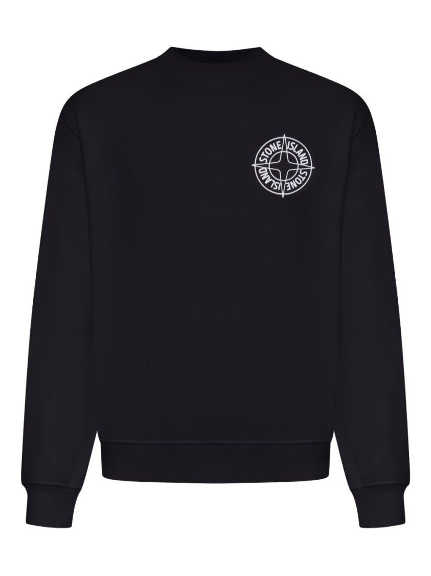 Stone Island Oversized Black Sweatshirt With Embossed Compass Logo