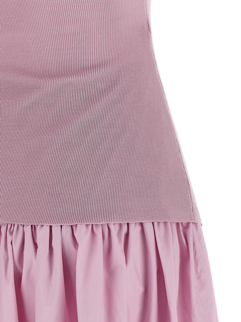 Self-Portrait 'Pink Cotton Draped Knit Midi' Dress