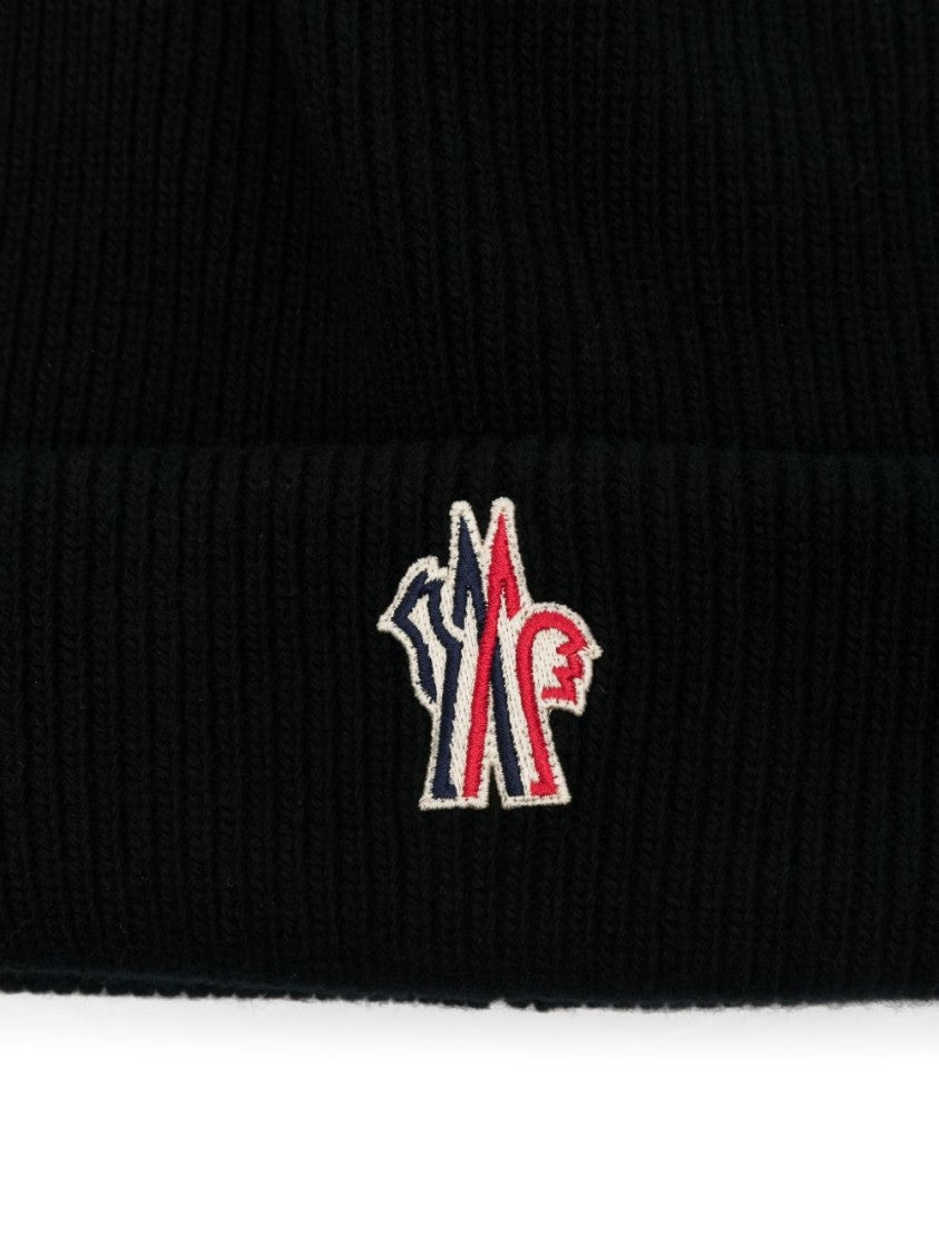 Moncler Grenoble Black Ribbed Wool Beanie