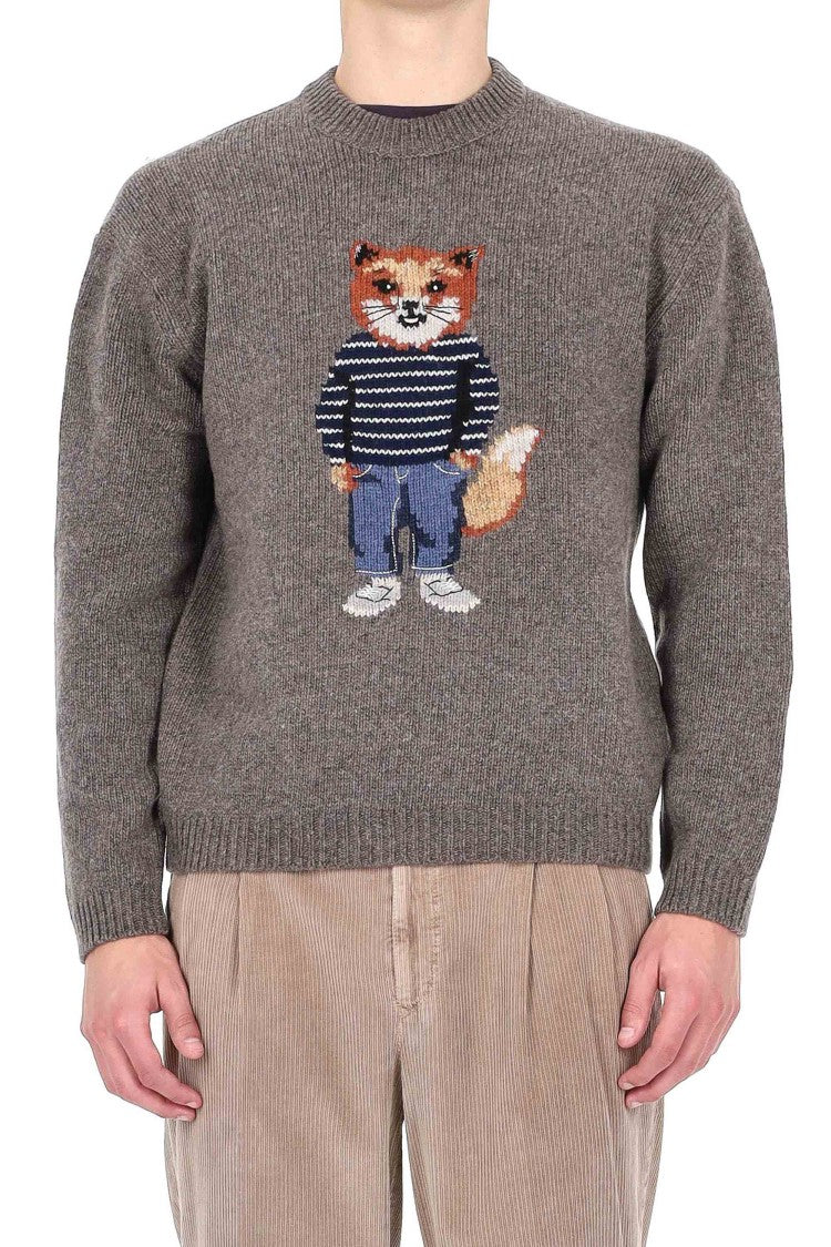 Maison Kitsuné Wool-Mohair Crewneck Sweater With Fox Jacquard