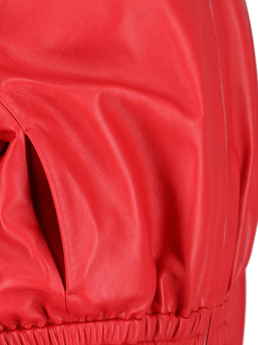 Jil Sander Smooth Leather Bomber Jacket With Classic Collar And Zip Closure