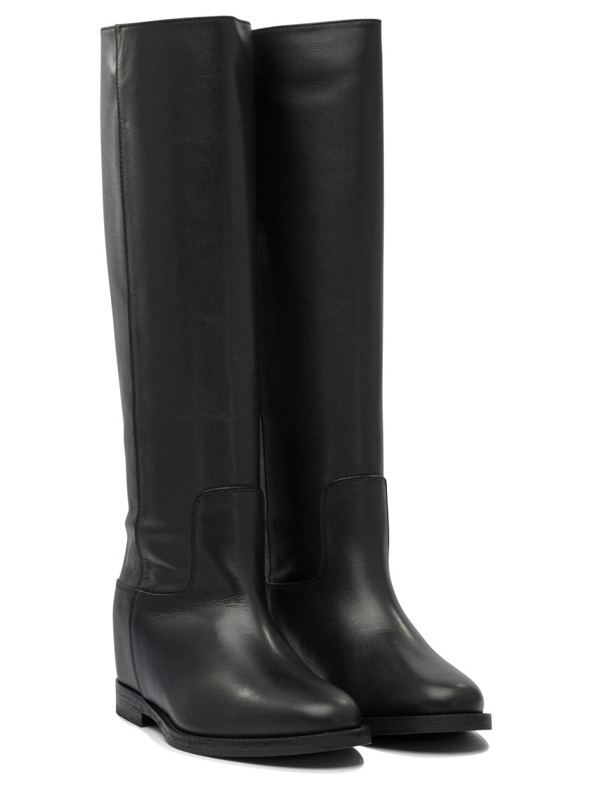 Via Roma 15 Tall Black Leather Ankle Boots