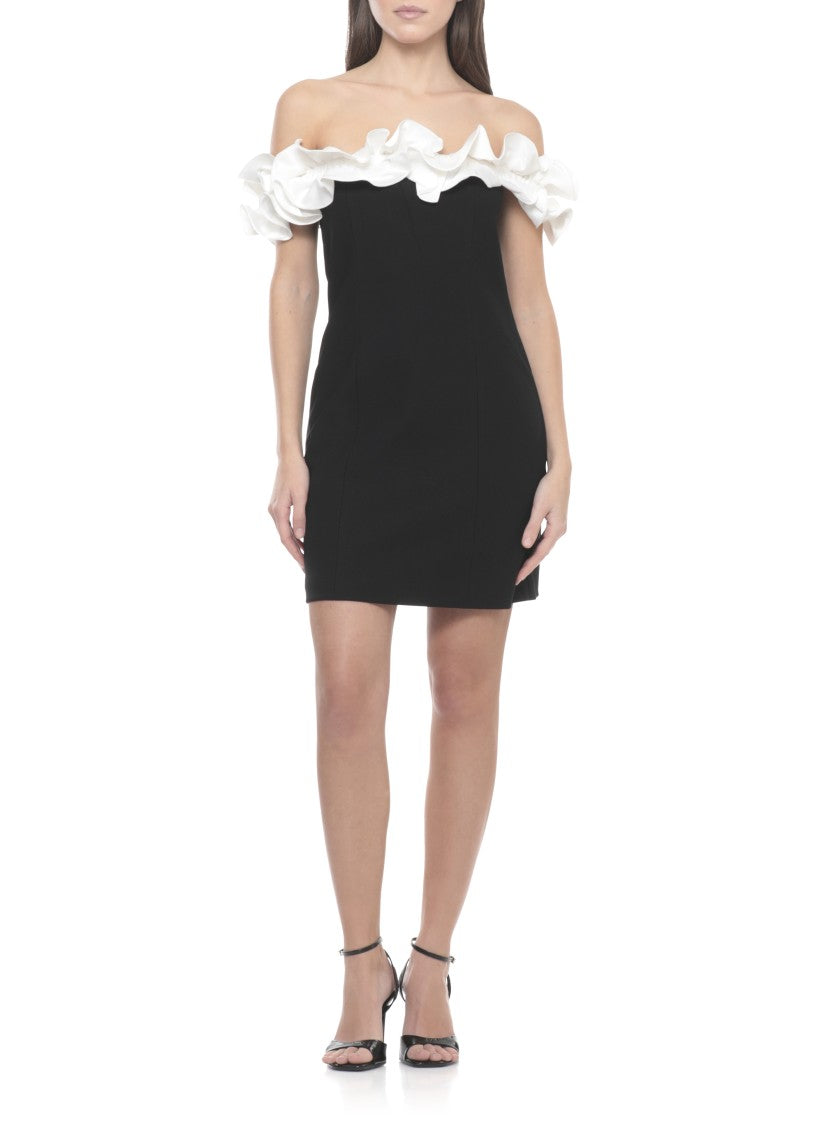 Rotate Mini Dress With Voluminous White Ruffle And Rear Zip Closure