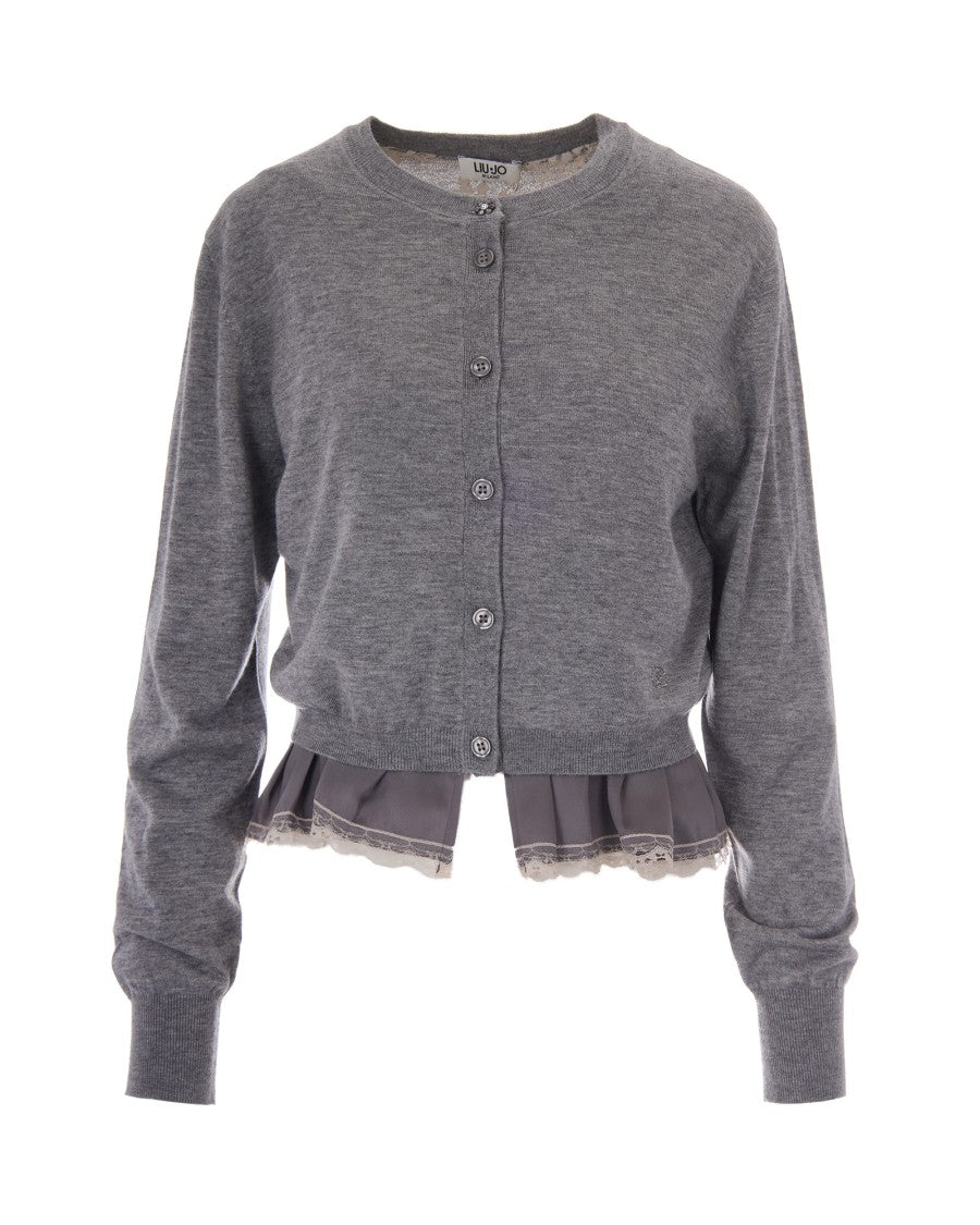 Liu Jo Grigio Melange Volant Wool-Blend Cardigan