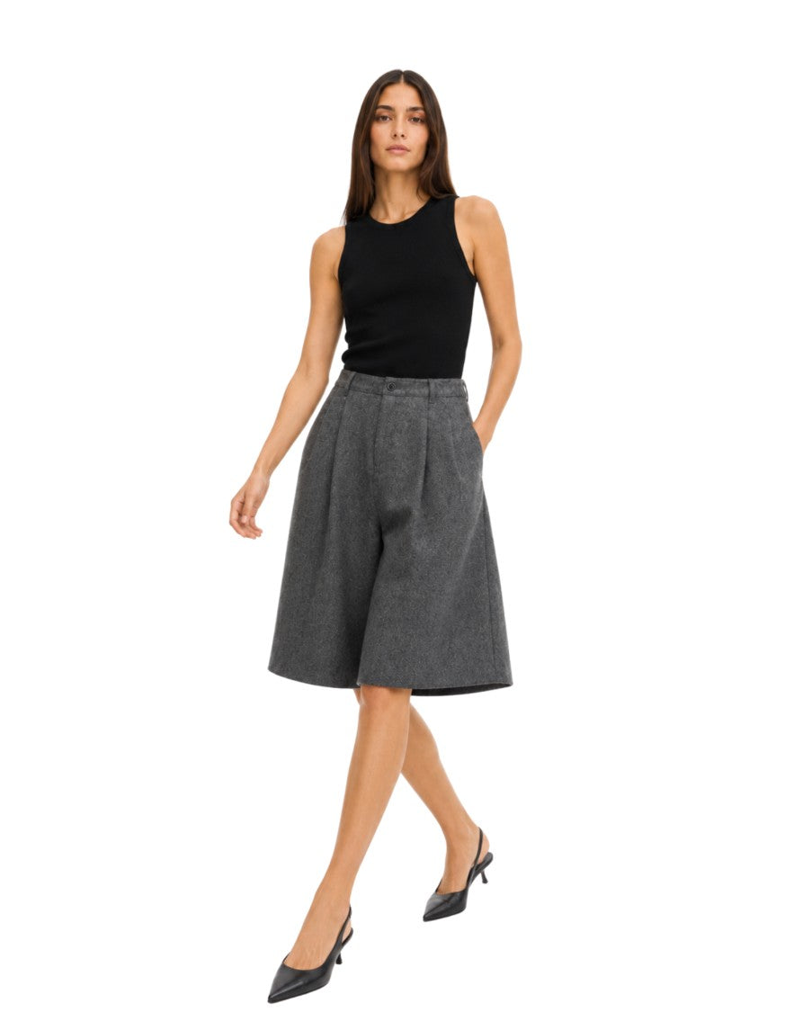 Nine In The Morning Dark Grey Perla Pleated Wool-Blend Bermuda Shorts