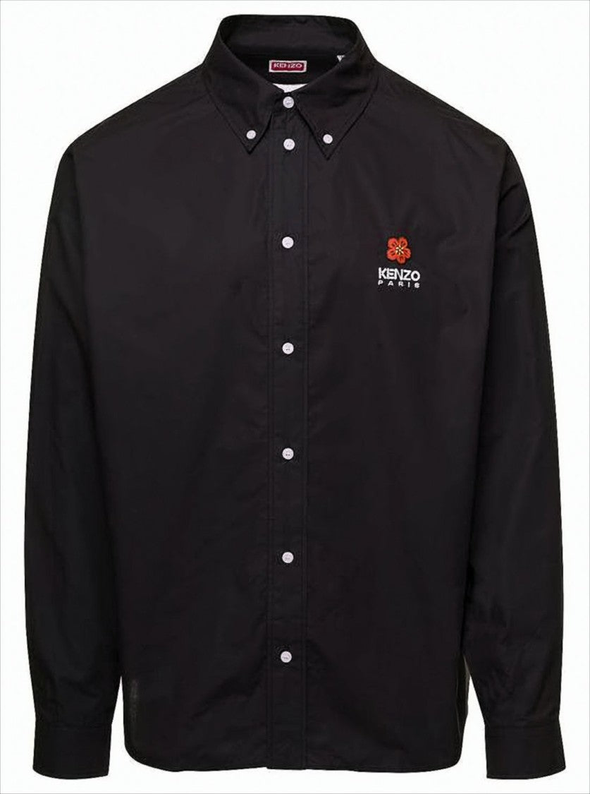 Kenzo Long-Sleeve Button-Up Shirt With Floral Embroidery