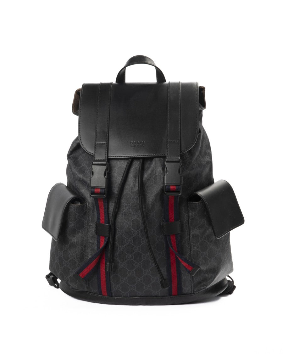 Gucci Large Gg Supreme Canvas Backpack With Leather Accents