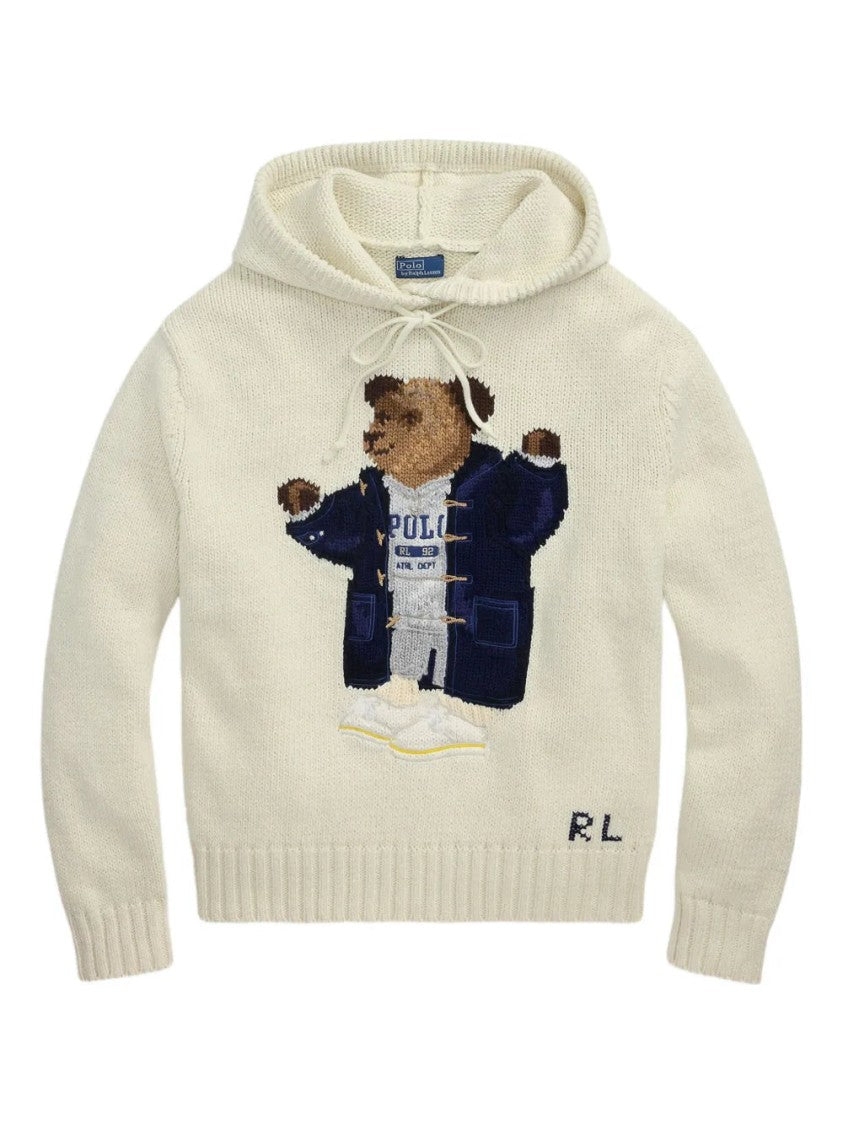 Polo Ralph Lauren Beige Knit Pullover Sweater With Hood And Embroidered Detail