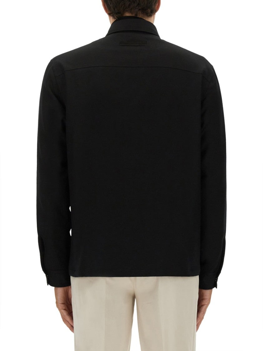 Zegna Button-Up Wool Shirt With Zip Pocket Detail