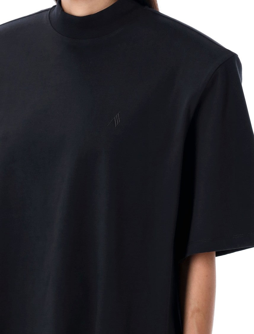 The Attico Matte Black Cotton T-Shirt With Ribbed Collar