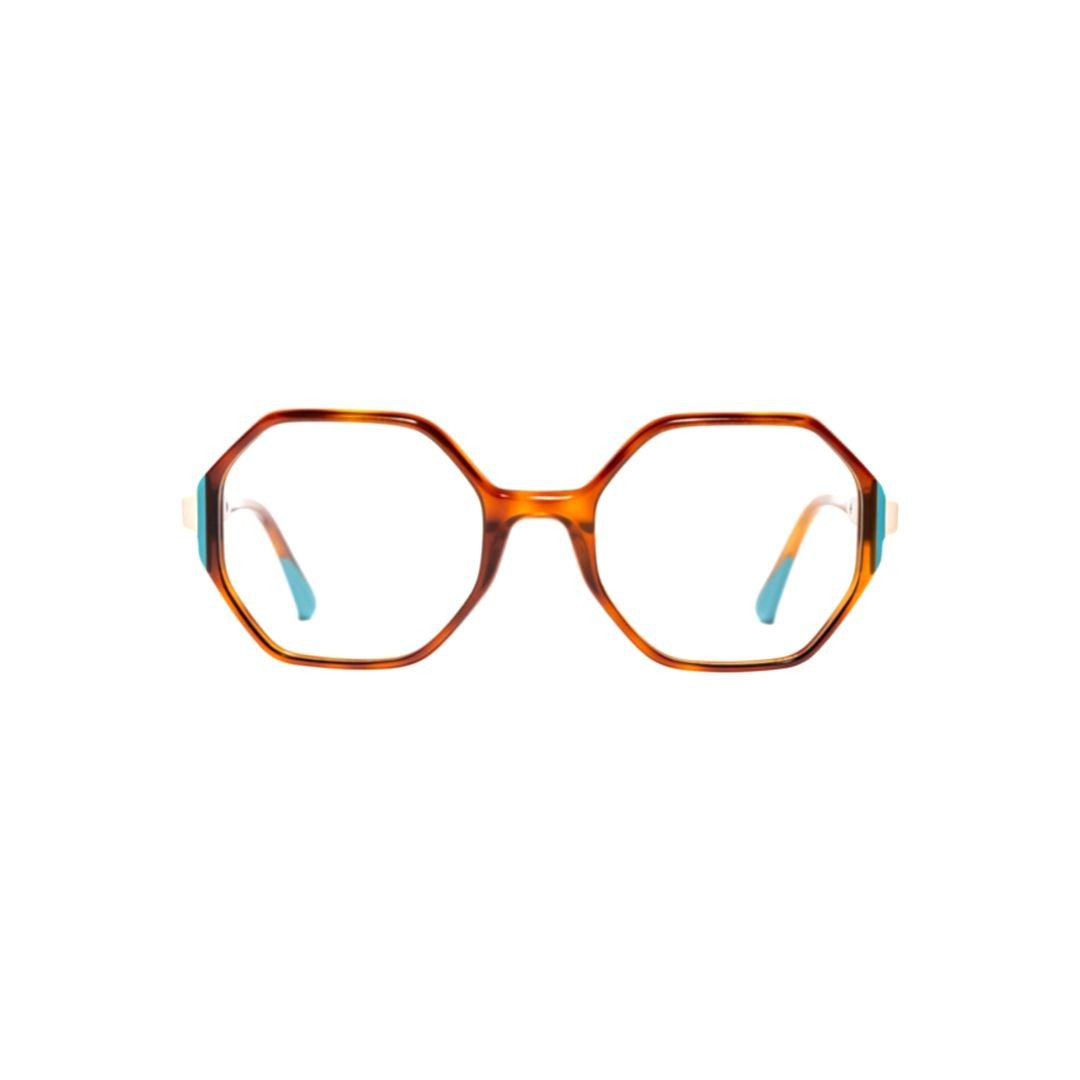 Xavier Garcia Design Drina C-4 Geometric Octagonal Frame Eyeglasses With Turquoise Accents