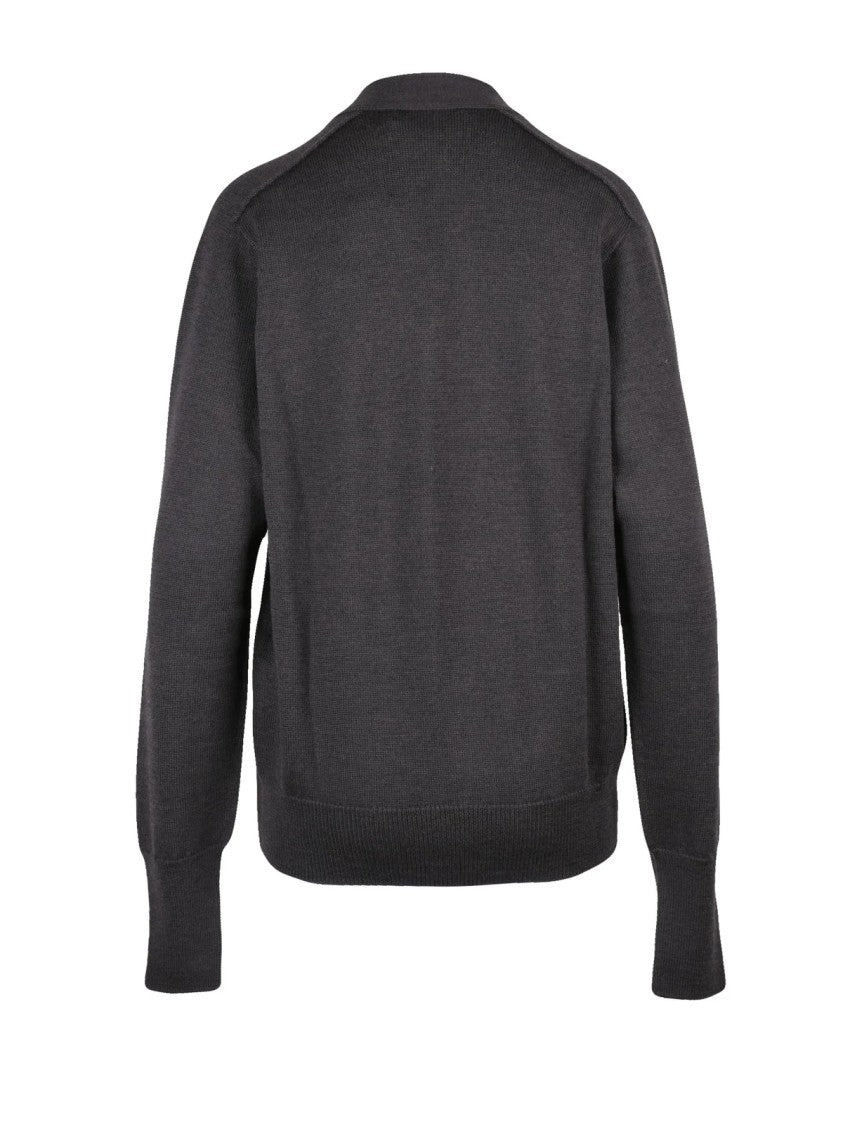 Studio Nicholson Red V-Neck Extrafine Merino Wool Cardigan
