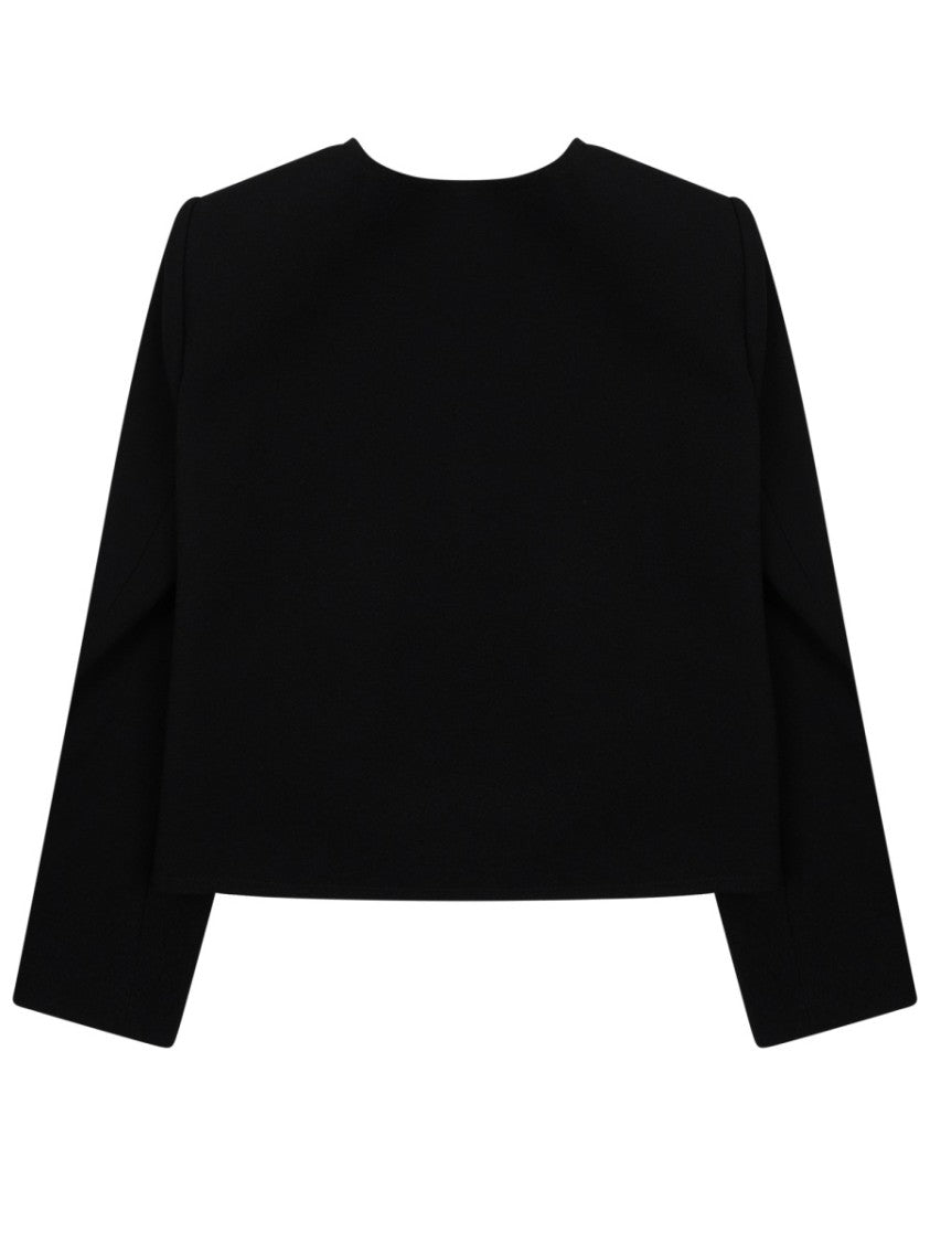 Celine Cropped Black Jacket With Round Neckline And Gold-Tone Buttons