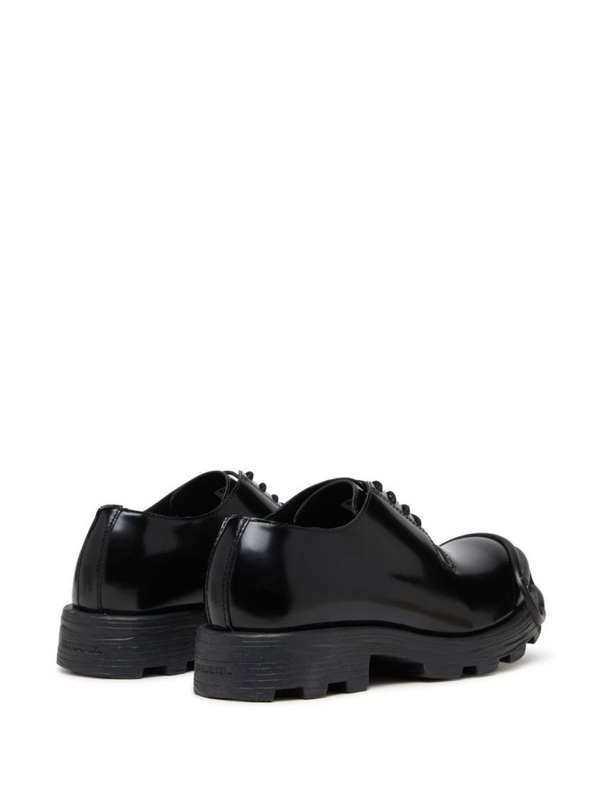 Diesel Black Lace Up Lug Sole Flat Shoes